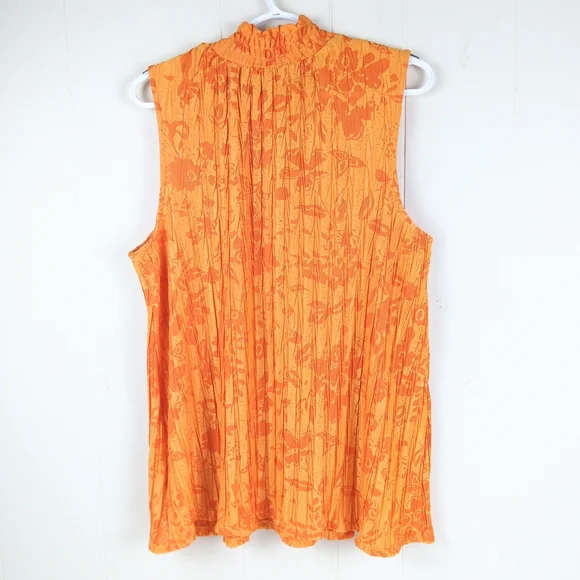 Cato Orange Floral Pleated Sleeveless High-Neck Top Size 14/16W - Picture 3 of 8